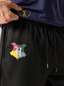 Strevion Men's Casual Versatile Harry Potter Four Houses Emblem Print Shorts - Black - View 9