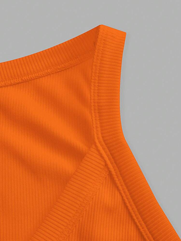 Slaydiva 2026 Spring/Summer New Arrival Casual Basic Versatile Solid White Ribbed V-Neck Racerback Ga - Orange - View 4