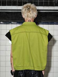 ROMWE MEN Street Life Men's Double Layer 2 In 1 Denim Vest Top - Green - View 7
