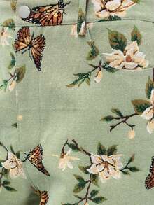 Nöista High-Waisted Wide-Leg Pants With Hazy Green Floral Print. Comfortable, Versatile And Stylish. - Green - View 8