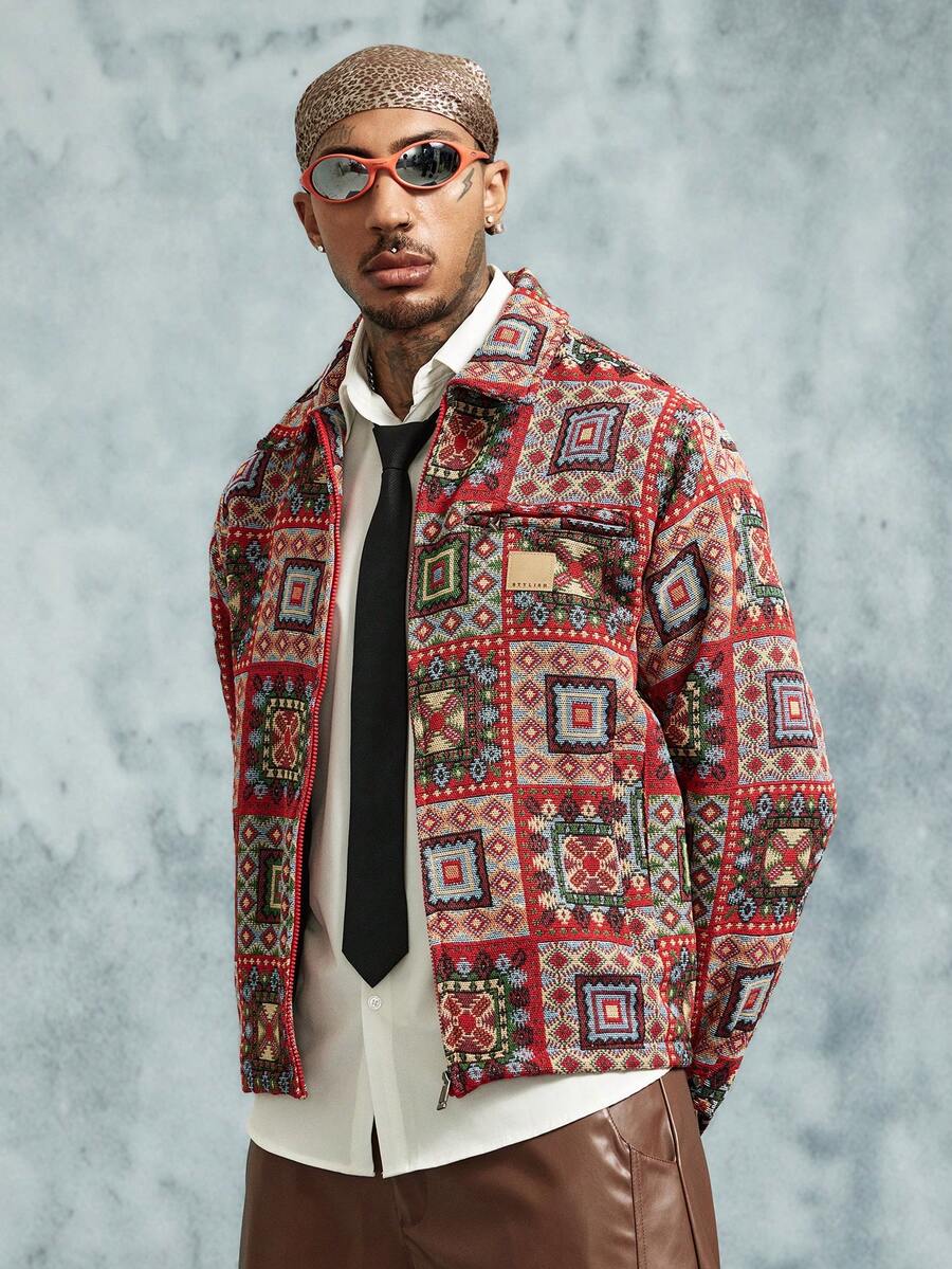 INCRYTM Fashionable Jacquard Woven Men's Jacket, Fall - Red - View 1