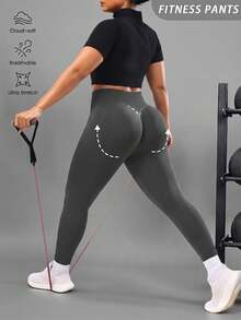 SHEIN Unity Seamless High Elasticity Plus Size Women's Sports Leggings - Grey - View 1