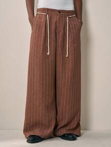 Sonviro Men's Loose Casual Striped Linen Pants For Summer Holiday Wide Leg - Brown - View 5