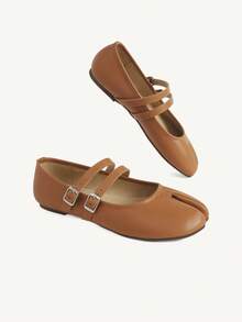 CUCCOO CHICEST Ladies Brown Strip With Toe Cap Flat Sole Single Shoe - Brown - View 5