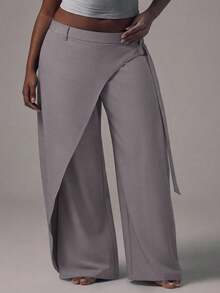 Radiana Plus Size Women's Autumn/Winter Fashion Elegant Versatile New 2 In 1 Design Grey Long Pants, Suitable For Commuting, Office, Workplace Fall - Grey - View 8