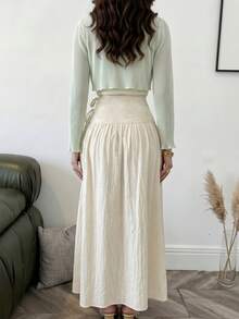 Solavon Women's Solid Color Tie-Waist Elegant Commuter Skirt - Apricot - View 3