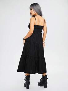 ROMWE PETITE Women's Long Black Versatile Spring/Summer Mori Style Layering Boho 2000s Casual Dress Vacation - Matte Black - View 5