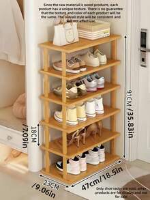 1Pc Multi Tier Bamboo Space Saving Easy Assembly Natural Wood Grain Shoe Storage Rack For Entryway Hallway Kitchen Living Room Office Organizer For Sneakers High Heels Thick Sole Boots Home Decor - Multicolor - View 16