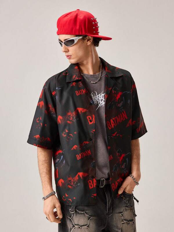 Strevion Men's Casual Brave Batman Digital Print Short Sleeve Shirt