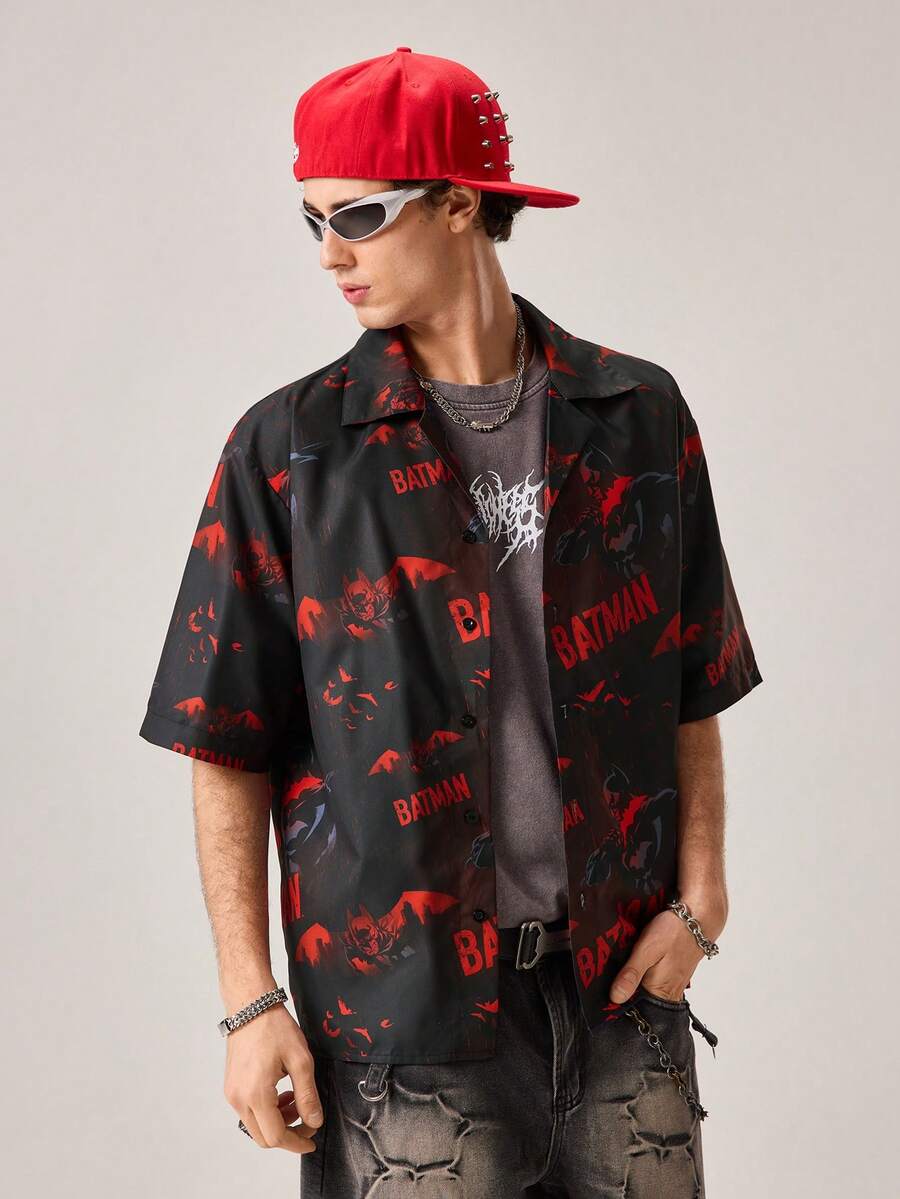 Strevion Men's Casual Brave Batman Digital Print Short Sleeve Shirt - Multicolor - View 1