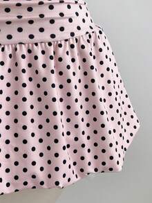 Elamini Women's Strapless Polka Dot Print Bodycon Ruched Mini Dress, Fitted Waist, Party Shopping Vacation Outfit - Pink - View 6