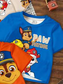 SHEIN | PAW Patrol 男嬰休閒簡約寬鬆舒適經典可愛卡通動畫圖案印花經典配色可愛小狗短袖圓領T恤3件組，適合夏季 - 彩色 - 查看 7