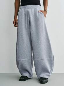 Sonviro Men's Solid Color Drawstring Waist Pockets Wide Leg Loose Casual Sweatpants - Light Grey - View 5