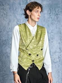 ROMWE MEN Goth Men's Jacquard Double-Breasted Medieval Vest - Multicolor - View 6