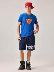 Strevion Men's Minimalist Superman Diamond Pattern Printed Round Neck Short Sleeve T-Shirt, Summer - Royal Blue - View 6