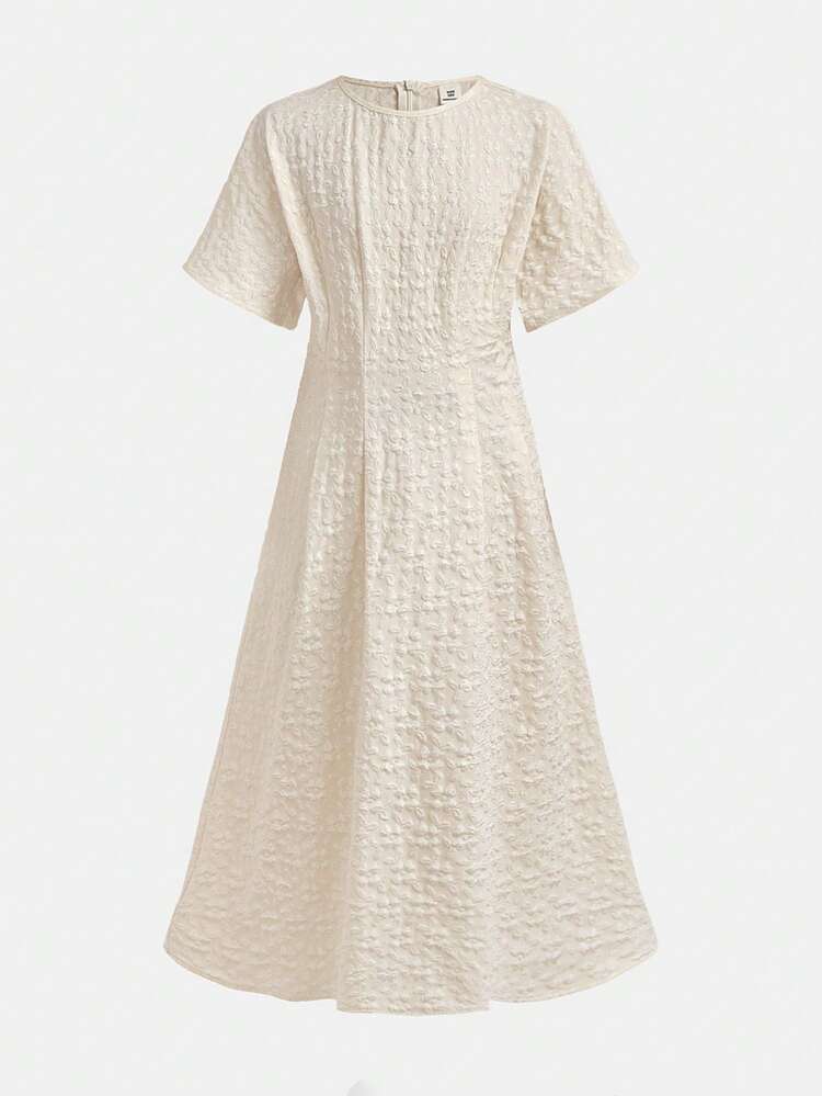Girlism Tween Girls Summer Fashion Jacquard Elegant Waist-Cinched Long Party Dress, Graduation Ceremony - Apricot - View 6