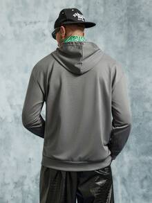 INCRYTM Men's Letter Embossed Simple Daily Hooded Long Sleeve Sweatshirt, Going Out, Street Wear, New York - Dark Grey - View 2
