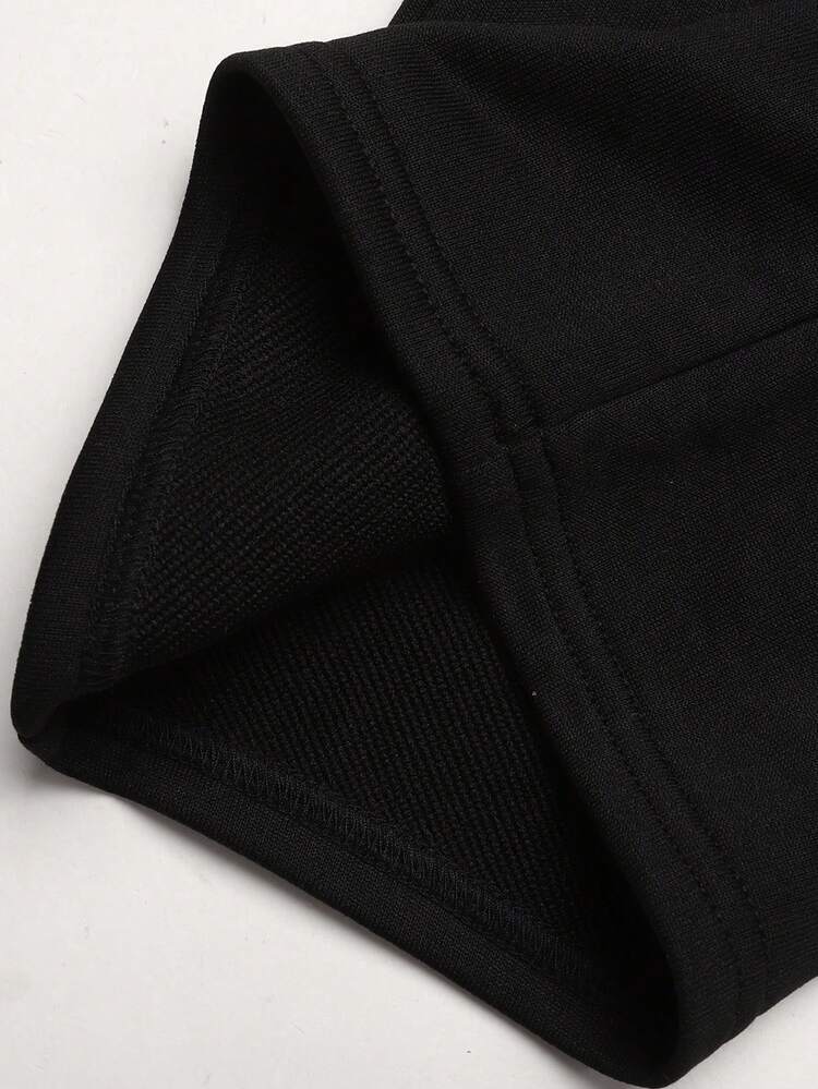 SHEIN Quần dài nỉ đen thường ngày cho bé gái tuổi teen với thêu chữ và dây rút, dáng rộng - màu đen - Xem 5