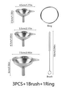 3 Sizes Stainless Steel Funnel Set With Filter Strainer & Cleaning Brush, Detachable Hanging Metal Funnels, Multi-Purpose Transfer Tool For Liquid Powder Oil Spice Wine, Easy Clean Kitchen Canning Bottling Accessory - View 6