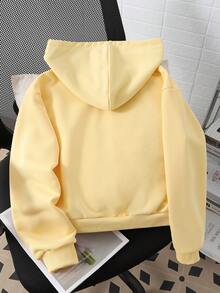 Young Girl Patchwork Plaid Hooded Zip-Up Sweatshirt Autumn Fall - Yellow - View 3