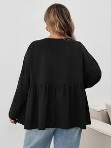 SHEIN CURVE+ Plus Size Autumn Fashion Casual Loose Daily Textured Fabric Long Sleeve Ruffle, Winter 2026 22W Fall - Black - View 2