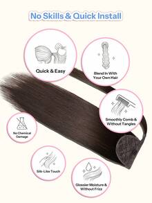Ponytails Extensions Human Hair Dark Brown Remy Hair Extensions Invisible Wrap Around Ponytail Real Human Hair For Women Daily Work - S2 - View 8