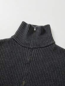 SHEIN فستان ميدي ضيق من الصوف المحبوك المضلع رياضي للنساء، بياقة نصف سحاب وأكمام طويلة بتصميم جناح الخفاش وفتحة جانبية، مناسب للربيع والخريف - رمادي غامق - مشاهدة 6