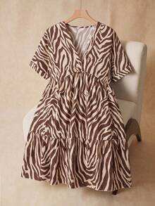 Elaquor Vestido de línea A con cuello en V y estampado de leopardo, talla grande, vestido de verano - Multicolor - Ver 5