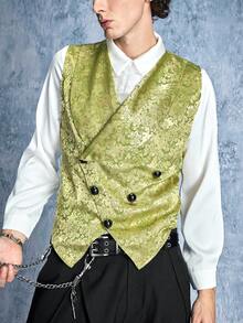 ROMWE MEN Goth Men's Jacquard Double-Breasted Medieval Vest - Multicolor - View 1