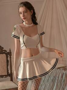 Dansine Women's 2026 Spring/Summer New Sexy Sailor Costume Role Play Lingerie, Hot JK Uniform Sleepwear Set For Dating - White - View 1