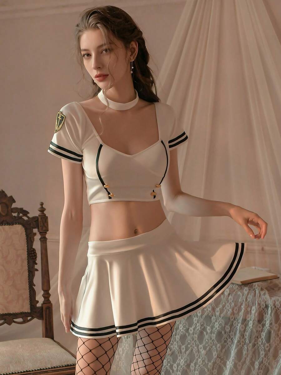 Dansine Women's 2026 Spring/Summer New Sexy Sailor Costume Role Play Lingerie, Hot JK Uniform Sleepwear Set For Dating - White - View 1