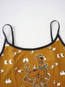 SCOOBY-DOO X SHEIN 大尺碼女款內衣套裝，含細肩帶背心與三角內褲 - 棕色 - 查看 4