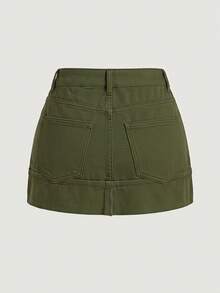 SHEIN MOD Women's Casual Denim Mini Skirt With Pockets And Buttons For Daily Wear - Green - View 2