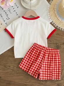 LMoss Kids Set Baju Atasan Lengan Pendek dan Celana Pendek Pinggang Elastis Motif Ceri Merah Muda Kasual Lucu untuk Bayi Perempuan - MultiWarna - View 2