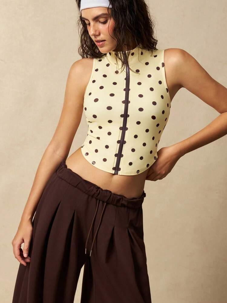 VARSIVA Women's Polka Dot Print Zip Front Sports Tank Top - Multicolor - View 6
