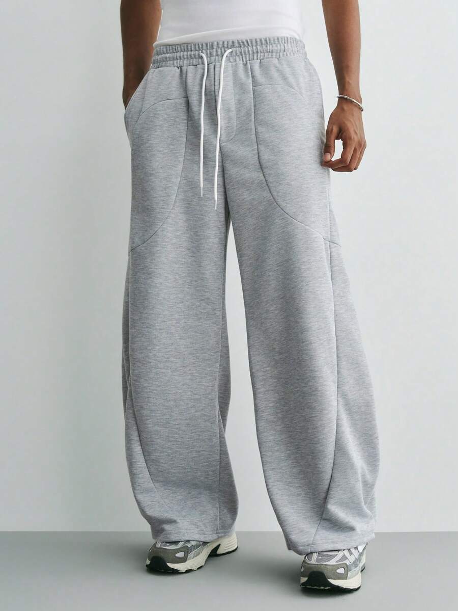 Sonviro Men's Casual Sports Solid Color Slant Pocket Drawstring Waist Sweatpants Baggy Oversized Men Grey Wide Leg - Grey - View 1