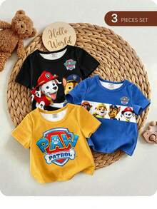 SHEIN | PAW Patrol 男嬰休閒簡約上衣，適合夏季，經典勇敢系列，可愛卡通圖案印花，Chase、Rubble、Brave圖案印花款 - 彩色 - View 6