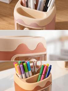 Zazumi 1pc Minimalist Square Pen Holder – Multifunctional Desktop Stationery Organizer. Suitable For Storing Gel Pens, Erasers, Rulers, Makeup Brushes, Eyebrow Pencils, And More-A Versatile Storage Essential. - Multicolor - View 5