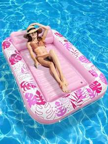 1 pieza Tumbona inflable para tomar el sol, 70 X 45 pulgadas (aprox. 176 X 115 cm) Flotador de piscina extra grande con almohada, Balsa de baño 4 en 1 para tomar el sol como regalo para fiestas - Multicolor - Ver 3