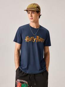 Strevion Harry Potter Kaos Pria Minimalis Motif Grafis Leher Bulat Lengan Pendek, Musim Panas - Navy Blue - View 5
