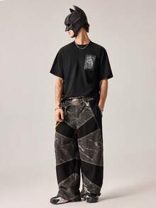 Strevion BATMAN Kaos Lengan Pendek Gaya Jalanan Kasual Serbaguna untuk Pria di Musim Panas dengan Motif Seri IP "" - Hitam - View 6