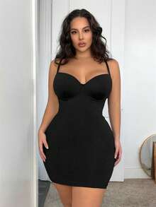 SHEIN SXY 大碼女士純色無袖連身衣 - 黑色 - 查看 5