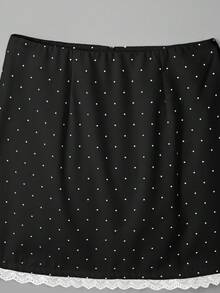 GlowEve Women's Fashion French Polka Dot Print Lace Patchwork Mini Skirt - Black - View 5