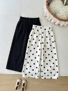 SHEIN LMoss Kids Young Girl 2件組粉色與白色牛仔寬鬆長褲女童款 - 彩色 - 查看 2