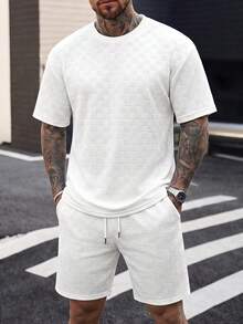 Manfinity CasualCool Men's Solid Color Short Sleeve T-Shirt And Shorts Set - White - View 4