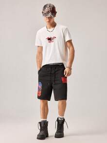 Strevion Camiseta de manga corta de cuello redondo con estampado gráfico de Batman y letras para hombre, estilo simple, de verano - Blanco - View 7