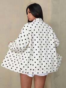 Rivivi Plus Size Polka Dot Print Denim Jacket - Multicolor - View 2