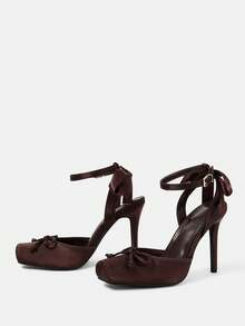 CUCCOO HITCHD Women's Fashion New Elegant Coffee Color Satin Closed Toe High Heel Shoes, Suitable For Dating, Commuting, Party, Wedding - Coffee Brown - View 9