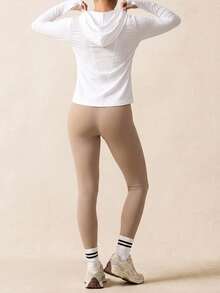 SHEIN BAE 纯色连帽套头衫白色长袖休闲运动卫衣，春秋季 - 白色 - 查看 7