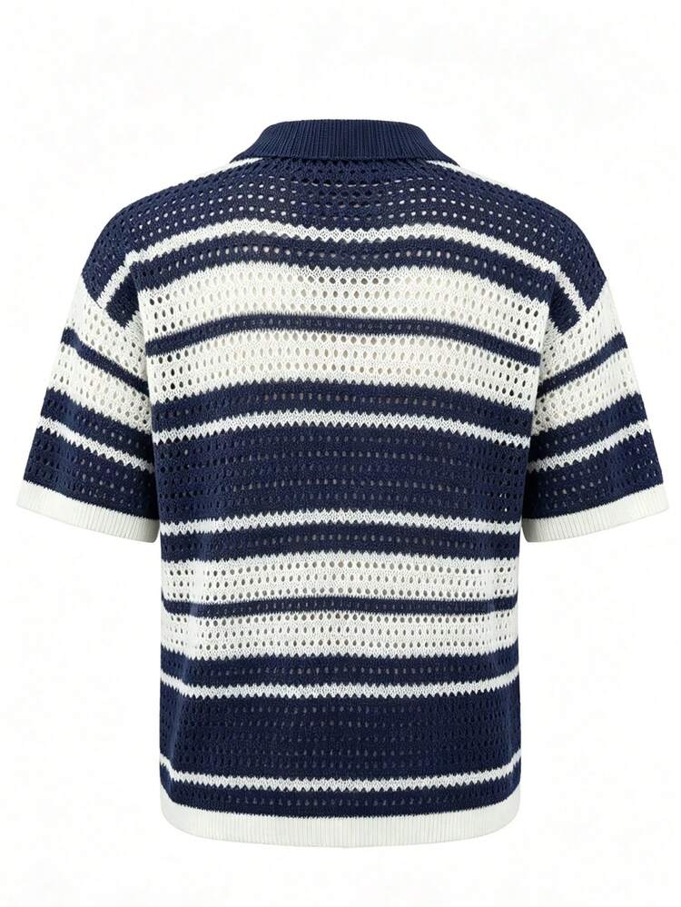 Manfinity LEGND Men's Colorblock Casual Versatile Everyday Knit Top - Navy Blue - View 2